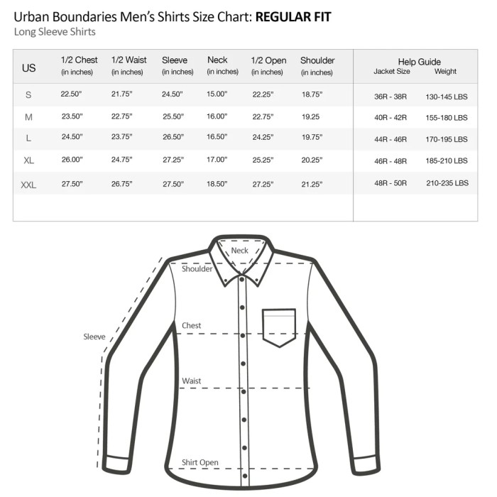 Men's dress shirt sizes chart