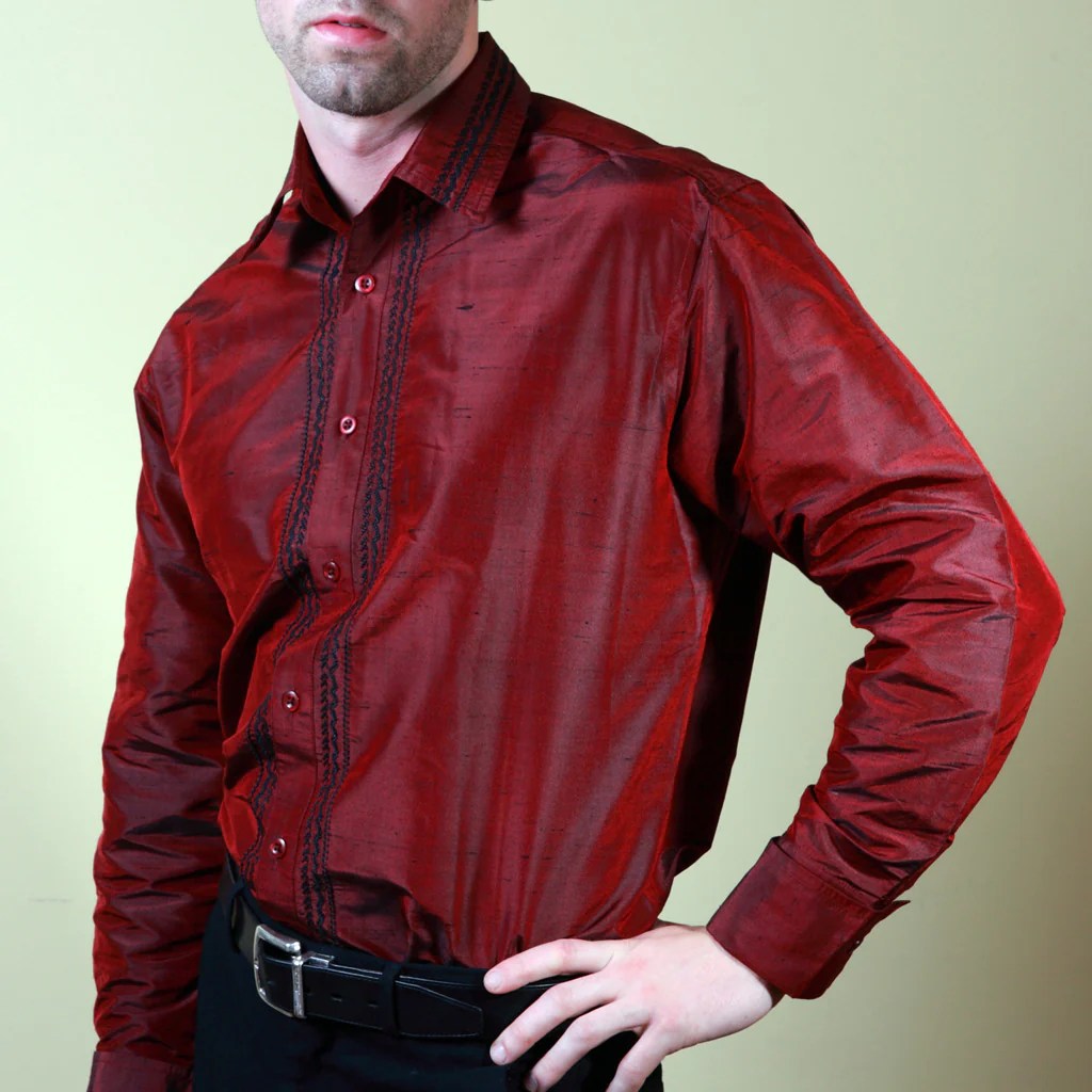 Mens red silk dress shirt